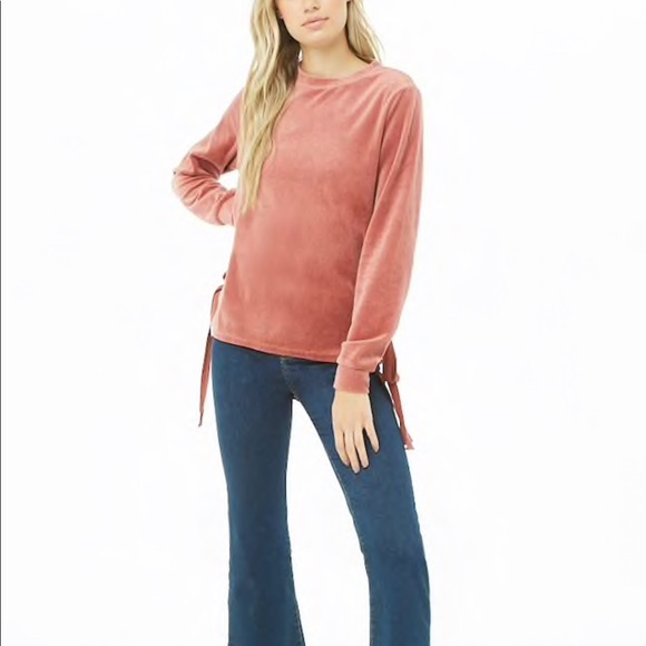 ✨Salmon Velvet lace-up sweatshirt nwt💕 - Picture 6 of 7
